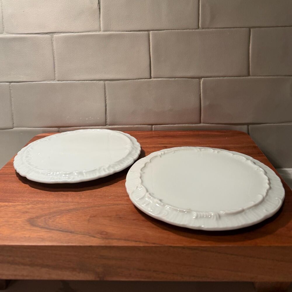 Vintage Rynnes China Japan White Scalloped Plates 6.5" Set of 2